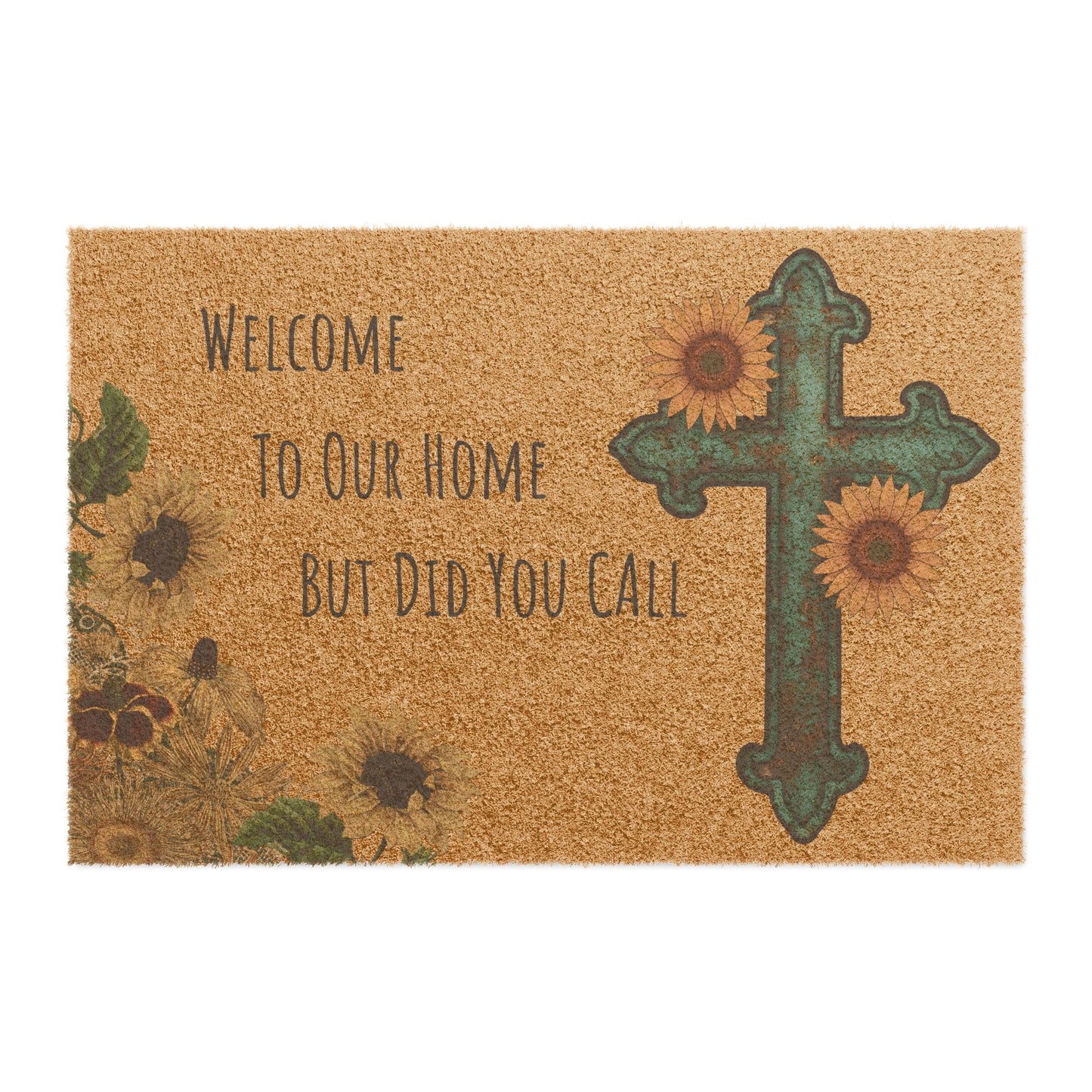 Rustic Welcome Doormat, Floral Home Decor, Faith-Inspired Entryway Mat, Gift for New Home, Church Welcome Mat, Sunflower Decor
