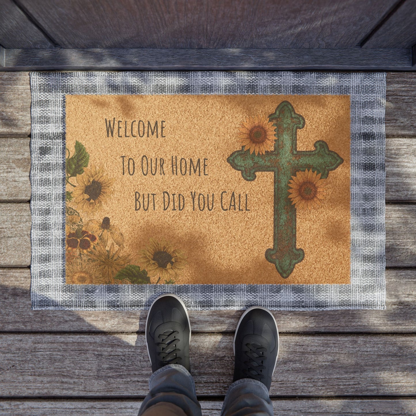 Rustic Welcome Doormat, Floral Home Decor, Faith-Inspired Entryway Mat, Gift for New Home, Church Welcome Mat, Sunflower Decor