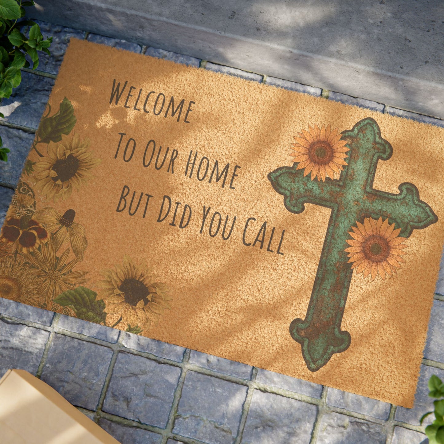 Rustic Welcome Doormat, Floral Home Decor, Faith-Inspired Entryway Mat, Gift for New Home, Church Welcome Mat, Sunflower Decor