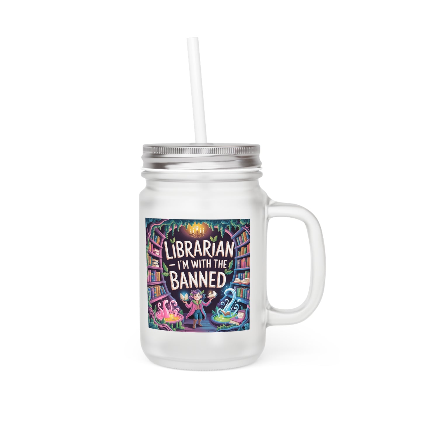 Librarian Mason Jar - Quirky Drinkware for Book Lovers, Funny Gifts for Librarians, Reading-themed Straw Mug, Literary Decor, Library [...]