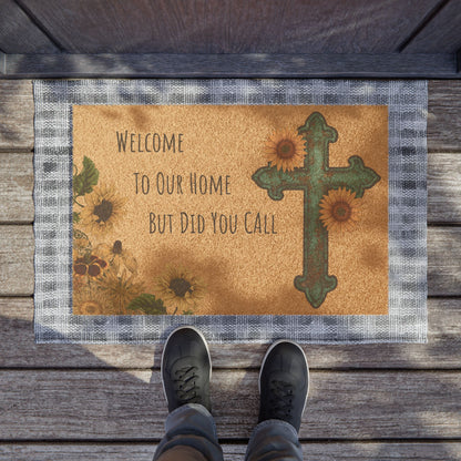Rustic Welcome Doormat, Floral Home Decor, Faith-Inspired Entryway Mat, Gift for New Home, Church Welcome Mat, Sunflower Decor