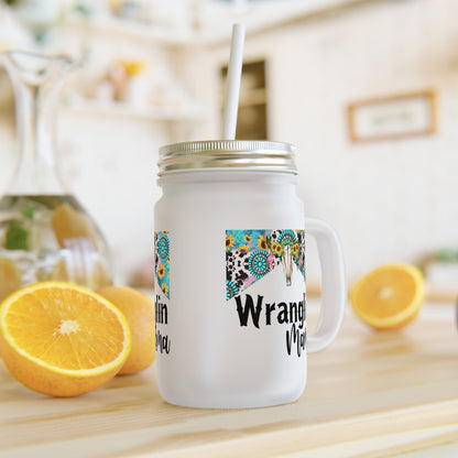 Cute Wrangler Mama Mason Jar with Straw, Rustic Farmhouse Drinkware, Country Style Kitchen Decor, Gift for Moms, Western Themed Cup