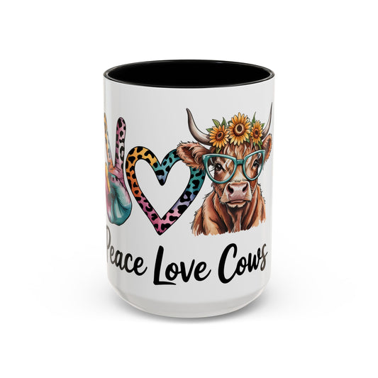 Peace Love Cows Coffee Mug | Trendy Farmhouse Kitchen Decor, Gift for Cow Lovers, Animal Lover's Mug, Birthday Gift, Cute Coffee Cup